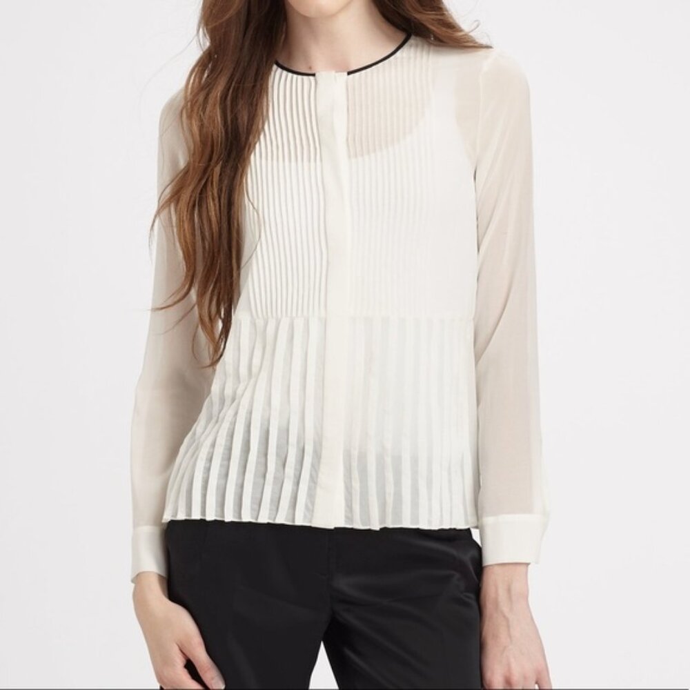 Theory Silk Pleated Zirana Blouse, Cream